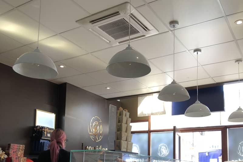 Air conditioning maintenance callout at a confectioners shop.