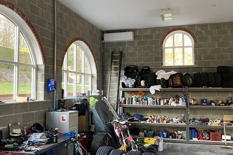 Air conditioner installed in a workshop.