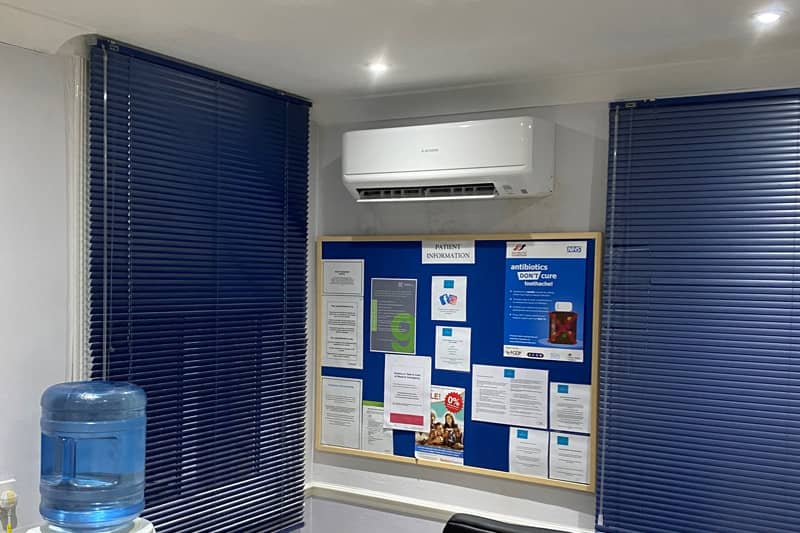 Mitubishi air conditioner installed in a dentists waiting room.