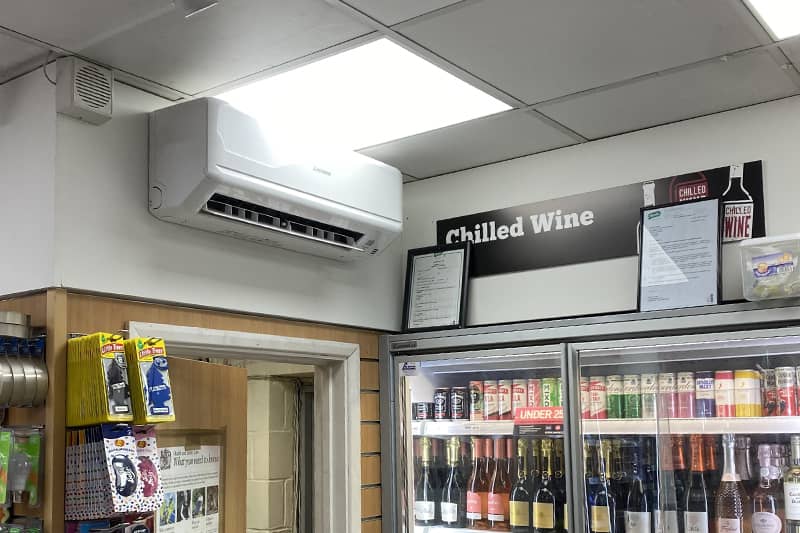 Air conditioner in a petrol station shop.