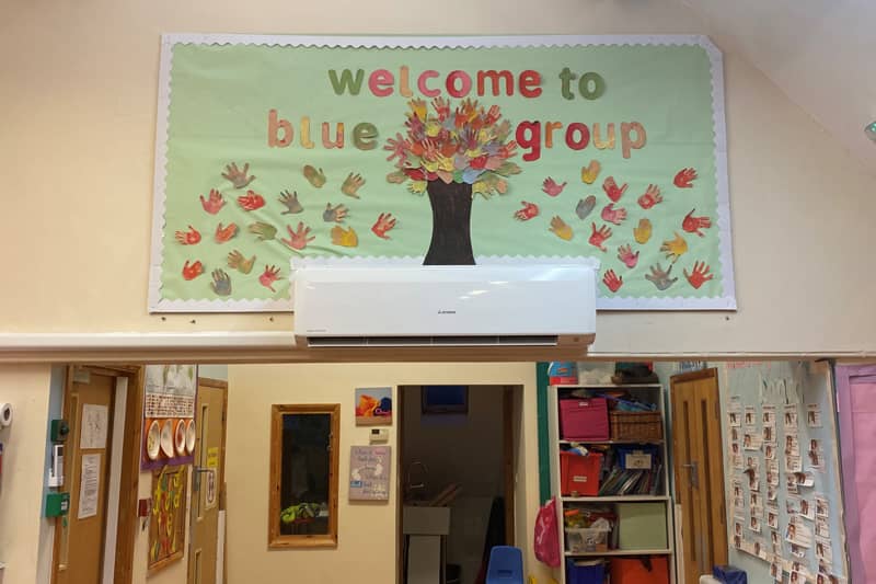 Air conditioner installed in a primary school classroom