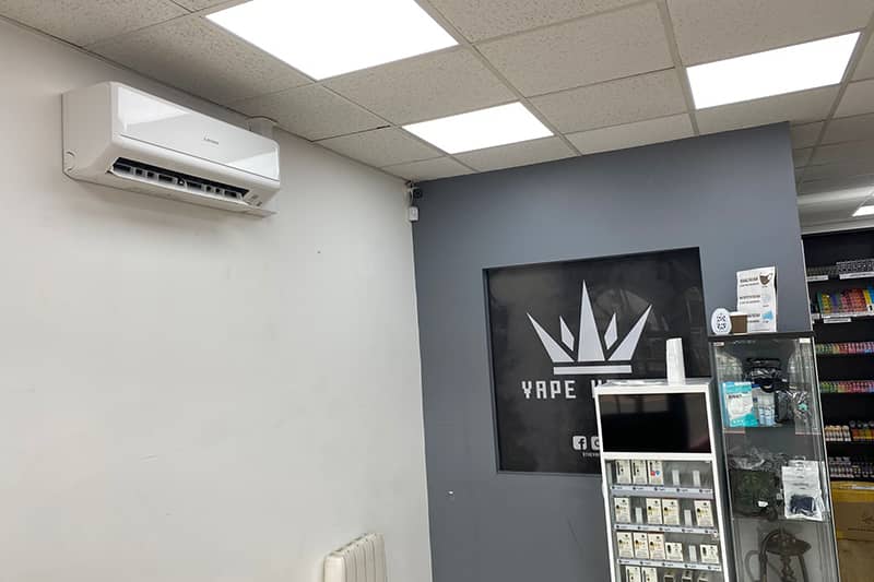 Air conditioner installaled at a vape shop.