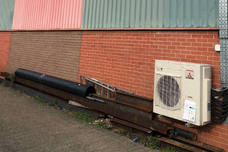 Mitsubishi Heavy Industries external air conditioner installed at a commercial premesis