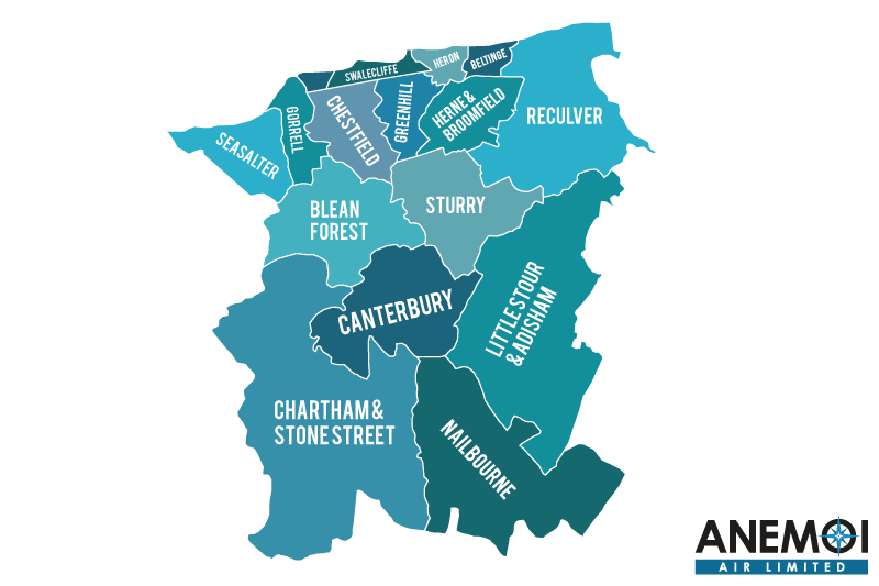 Anemoi Air coverage map of the Canterbury District highlighting local areas.