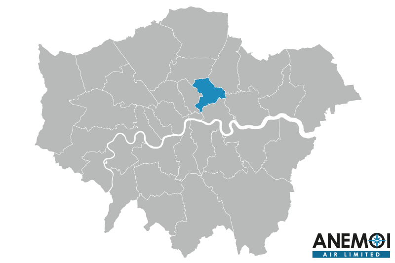 Greater London map with the London Borough of Hackney highlighted.