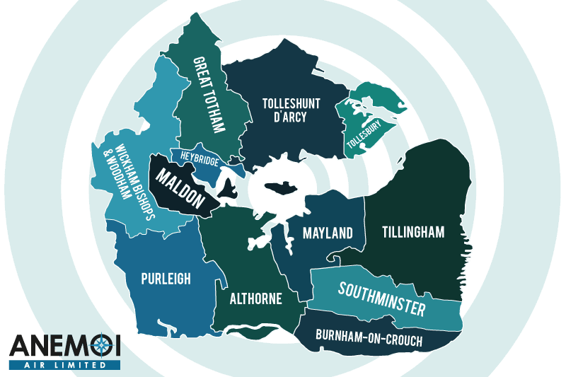 Anemoi Air coverage map of the Maldon District highlighting local areas.