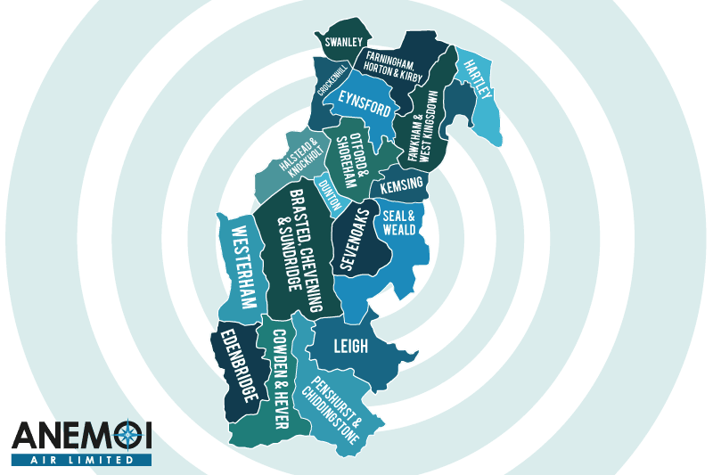 Anemoi Air coverage map of the Sevenoaks District highlighting local areas.