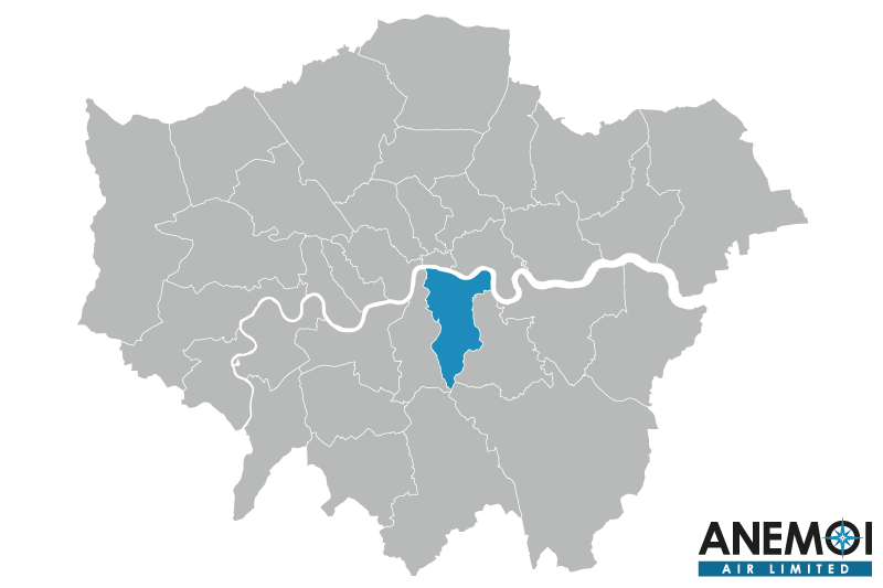 Greater London map with the London Borough of Southwark highlighted.