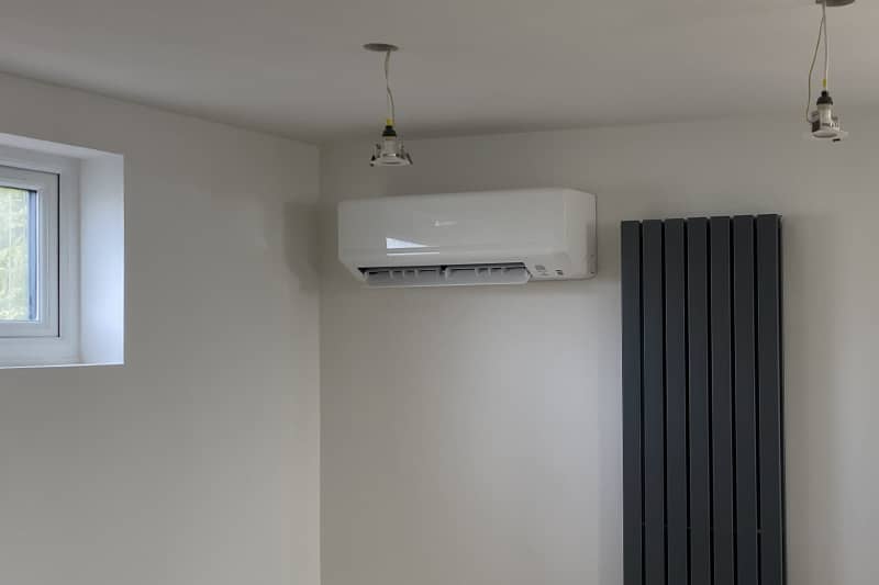 Wall mounted air conditioner installed during a home renovation.