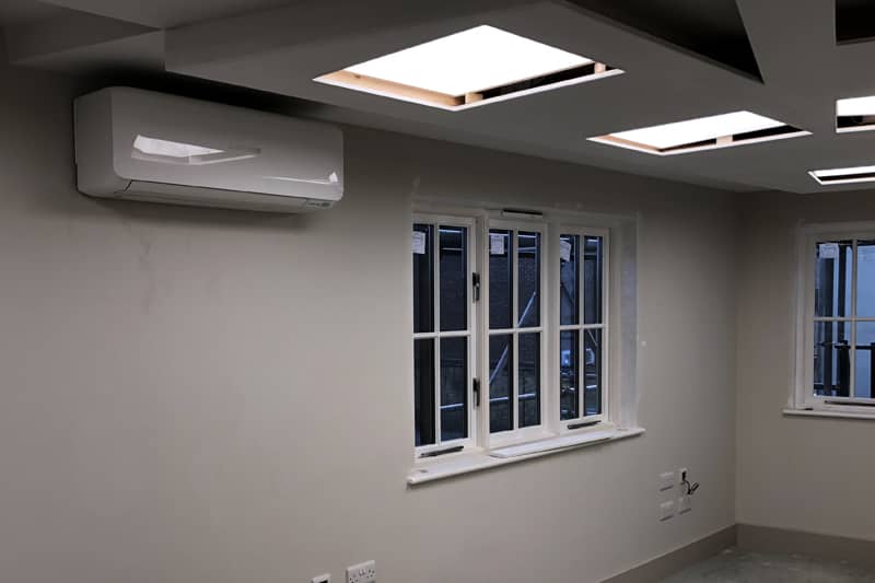 Wall mounted air conditioner installed during a home renovation.